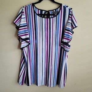 The Limited Womens Blouse Plus Size 1x Watercolor Stripe Flutter Cap Sleeves NWT